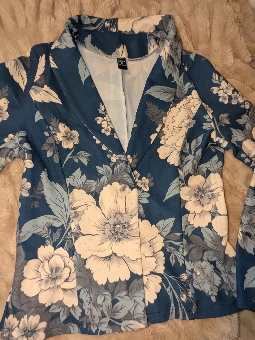 SHEIN Blue Floral Open Blazer Jacket